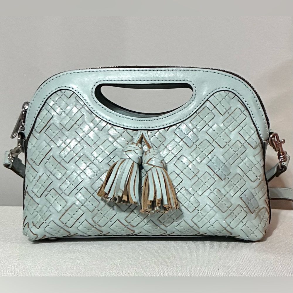Patricia Nash Blue Woven Crossbody Bag Converts to Clutch 9x7”